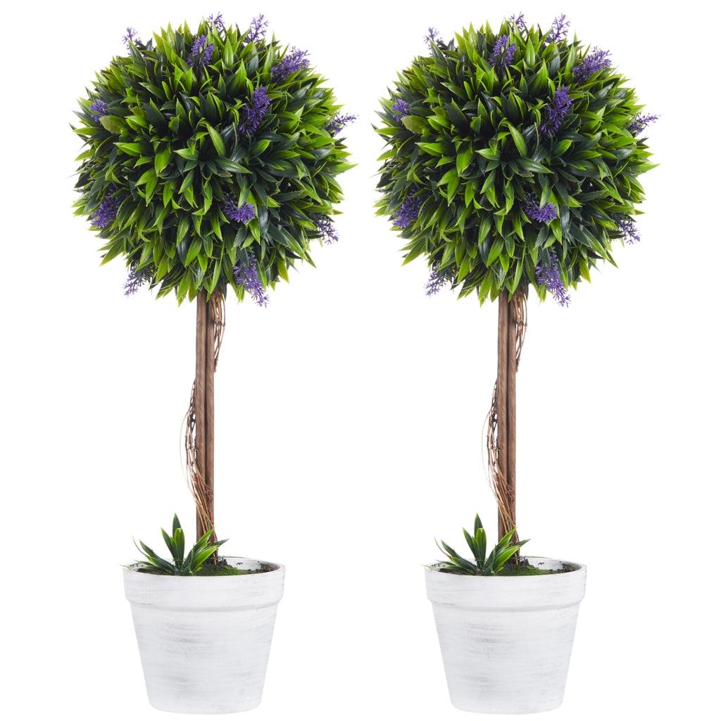 Set 2 Piante Artificiali di Lavanda con Vaso e Muschio, Pianta Finta Decorativa Bianco Verde Viola per Interno ed Esterno
