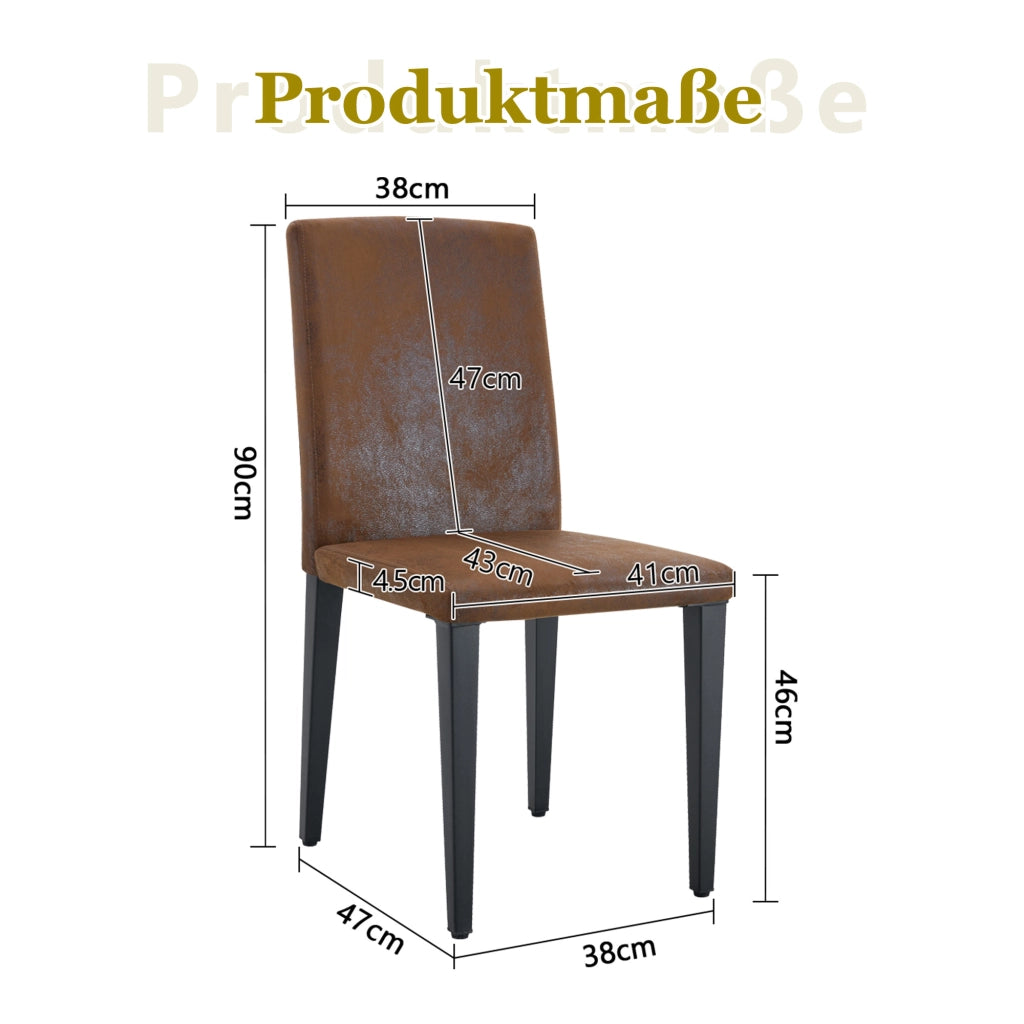 Set di 4 sedie da pranzo moderne in tessuto marrone e gambe in metallo nero