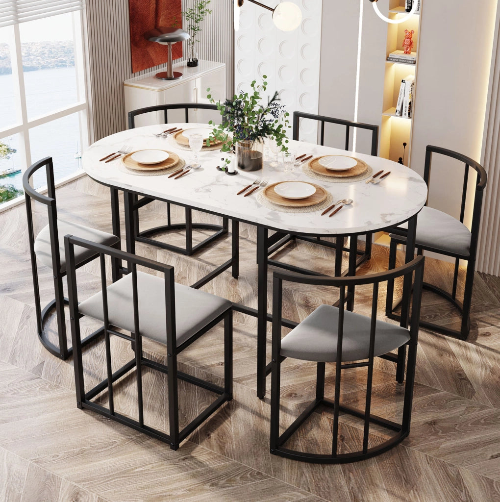 Set tavolo da pranzo bianco con 6 sedie imbottite