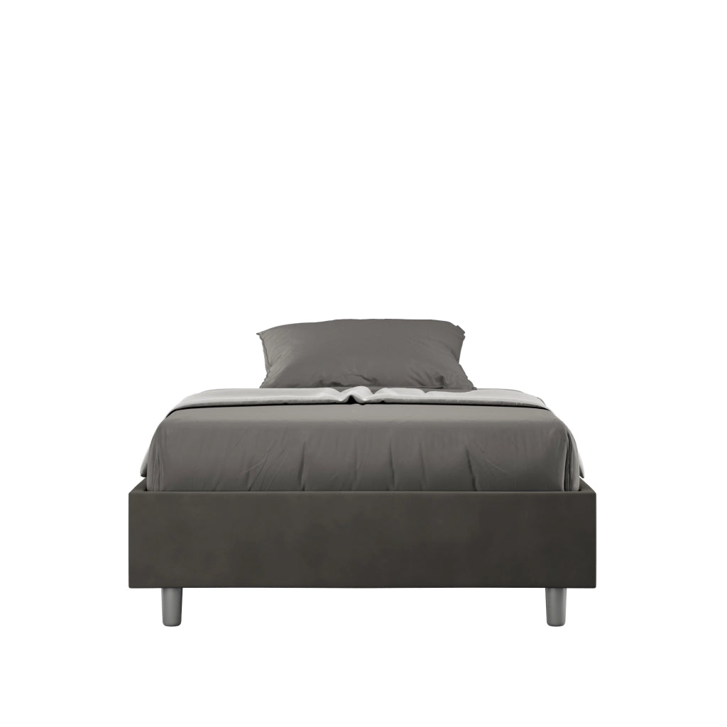 BS COM Letto singolo con rete imbottito 100x200 microfibra grigio