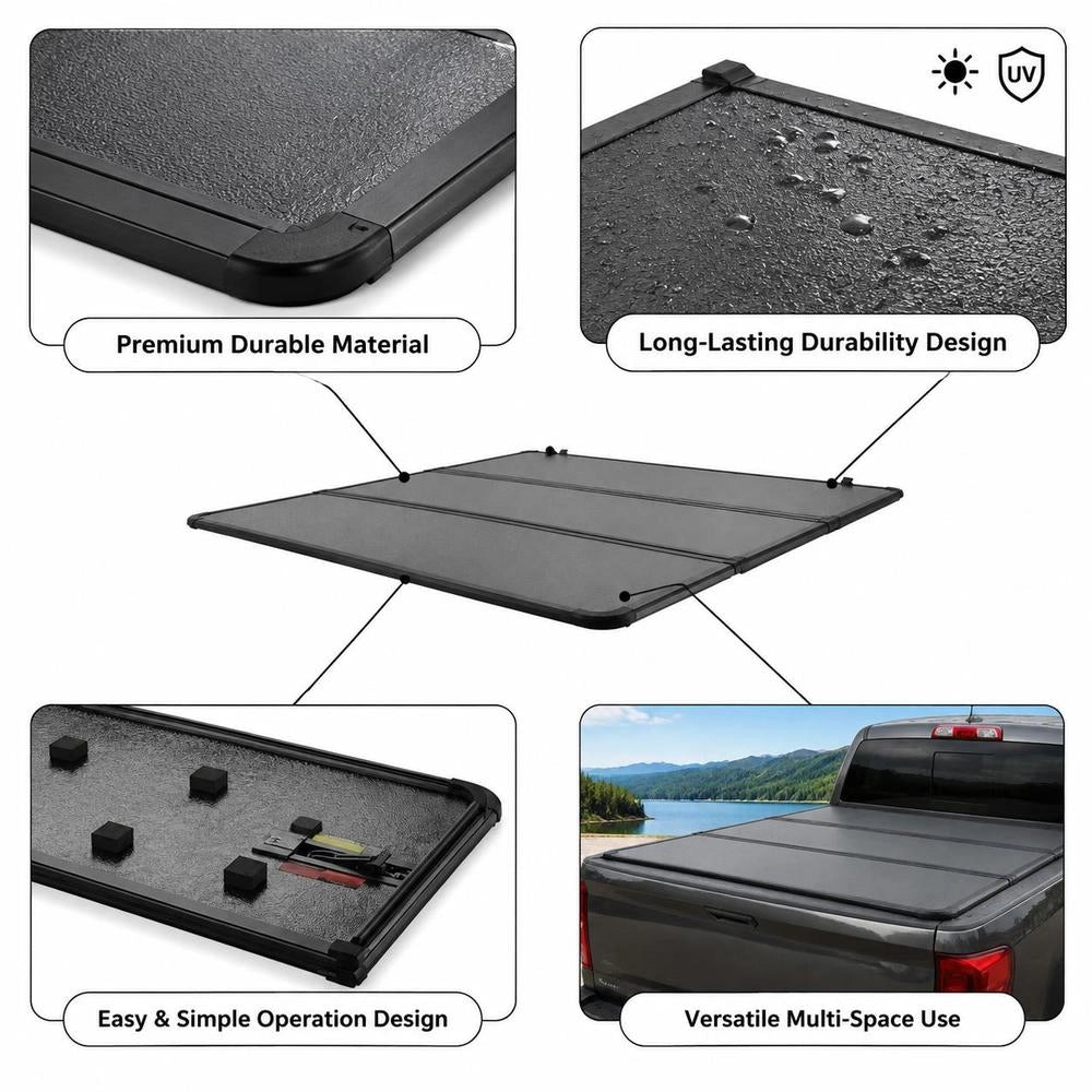 Tri-folding Tonneau Cover, Compatible With 2016-2023 Toyota Tacoma, 5' (60.5") Tonneau Bed, Fits Only 5.0' X 4.6' (60.5" X 55.0") Interior Tonneau Bed, 400 Lbs Load Capacity, LED Light