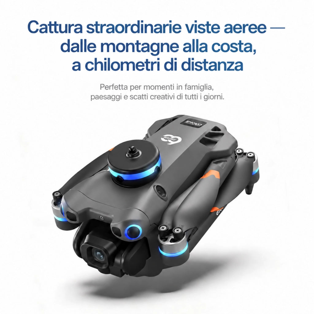 Drone pieghevole con telecamera GT60 720P GPS 1 batteria 3.7V 2650mAh 20 min schermo 4.3 evitatore ostacoli 245g gimbal 90 gradi 5G 12+ EIS borsa 6 CH