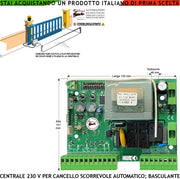 Centrale di Comando Cancello Scorrevole e Basculante 230 V 550 W Gestione Fine Corsa Luce di Cortesia Vista dei Movimenti da Lampeggi Differenziati Frizione Elettronica Rallentamenti Cartello Monitore
