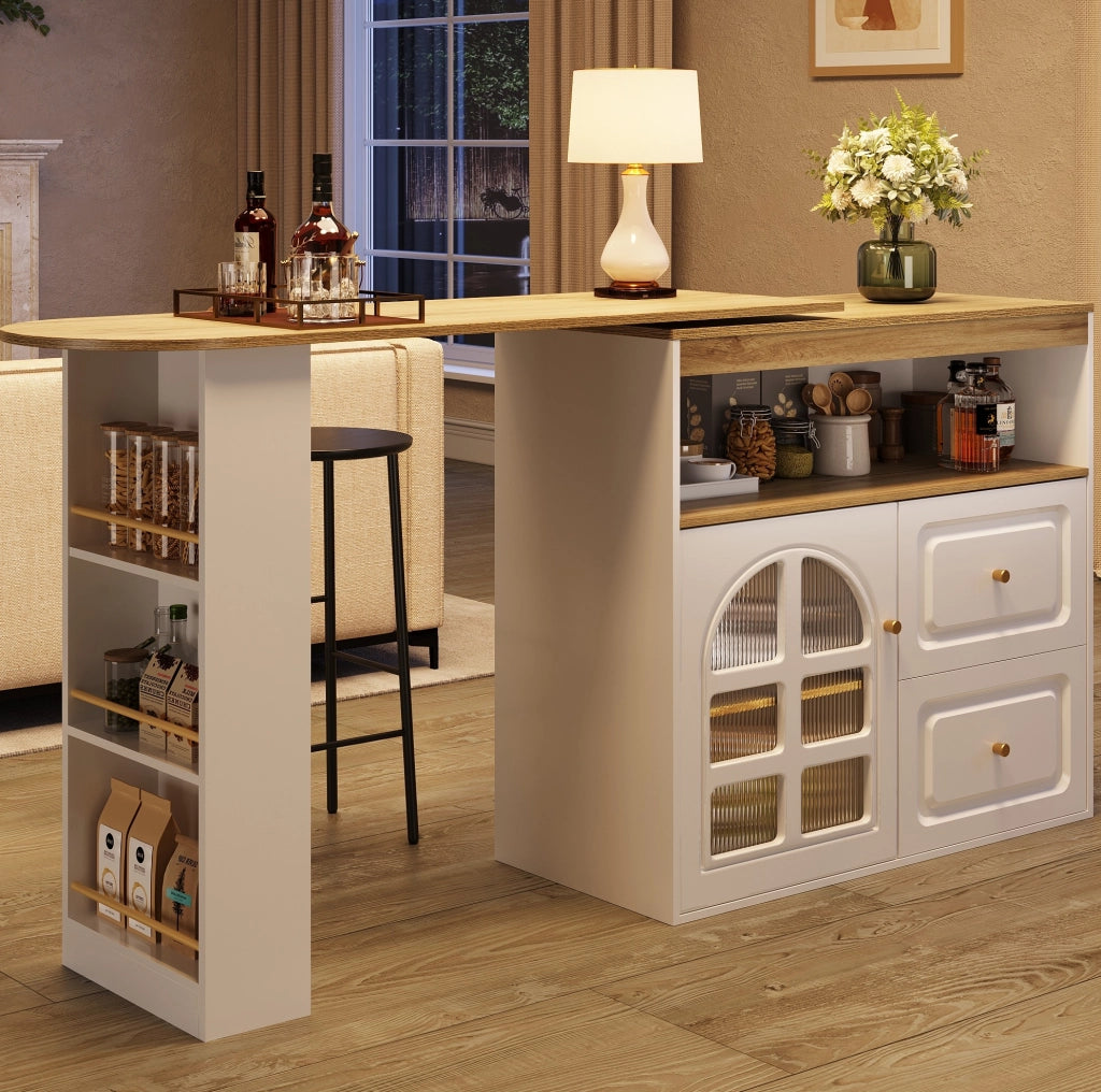 TAVOLO ALTO Girevole 138-204x39x104 cm MDF Bianco con 2 Cassetti
