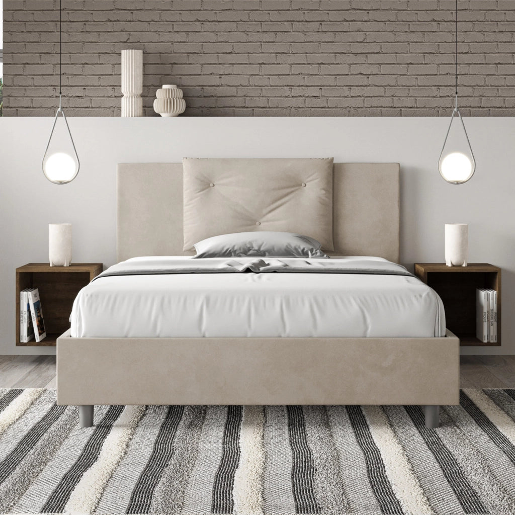 BS COM Letto una piazza e mezza contenitore imbottito 130x210 microfibra sabbia