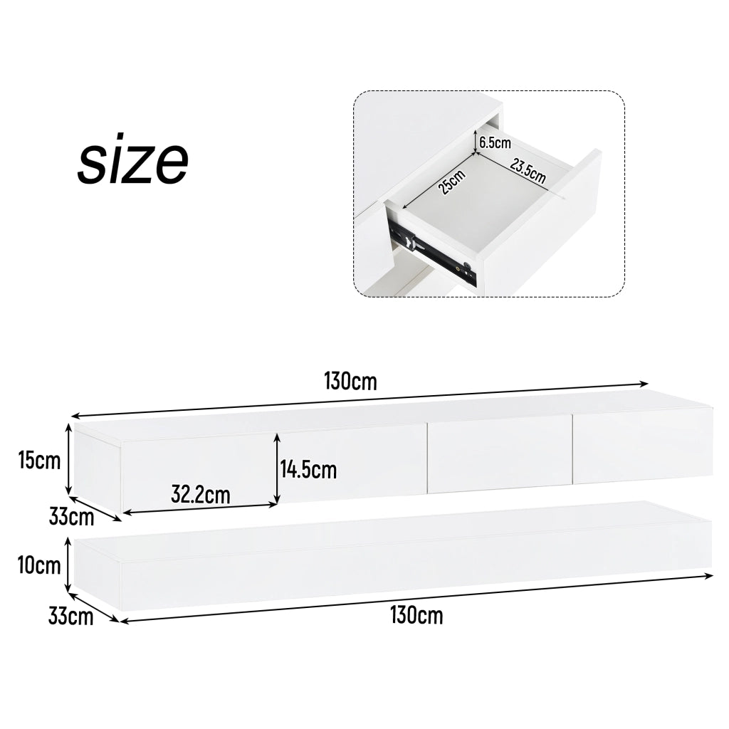 Mobile TV sospeso bianco 130 cm con illuminazione LED