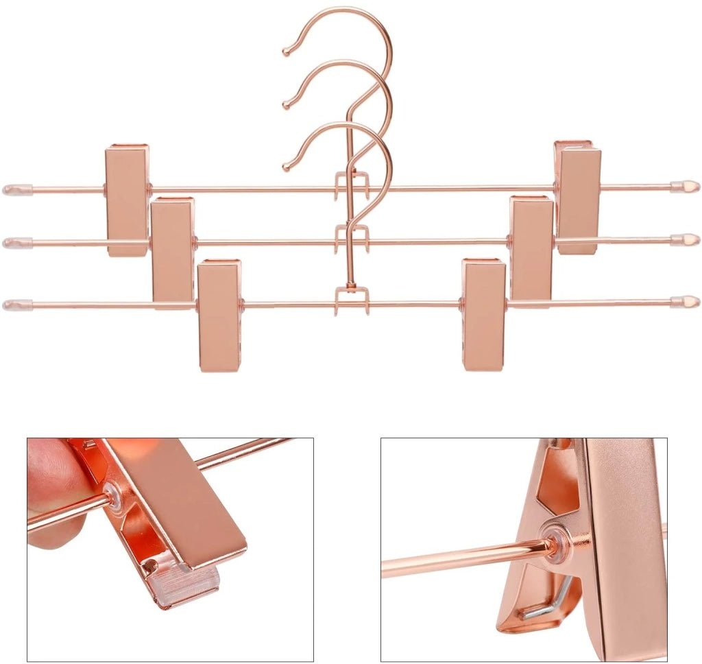 Set di 10 grucce in metallo oro rosa 31 cm 2 clip antiscivolo per gonne pantaloni biancheria intima strutture stabili salva-spazio antiruggine rotazione a 360° 12_0000010