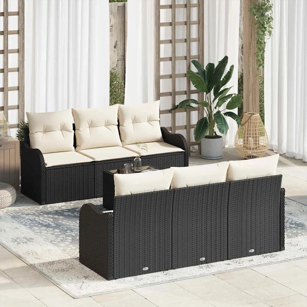 Set Divano da Giardino con cuscino 7 pcs Nero e Crema
