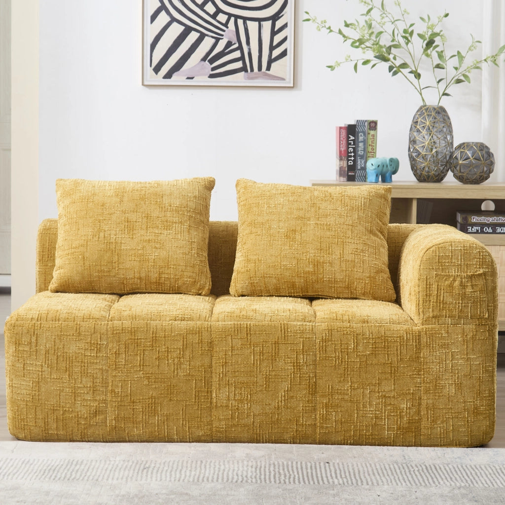 Divano con chaise longue giallo in chenille; 158x90x60 cm