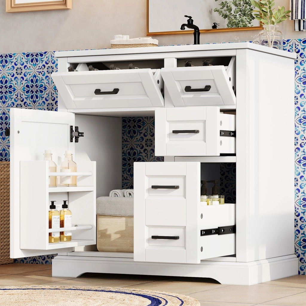Mobile sottolavabo con 1 anta e 4 cassetti - per bagno - 76×47×82 cm - bianco