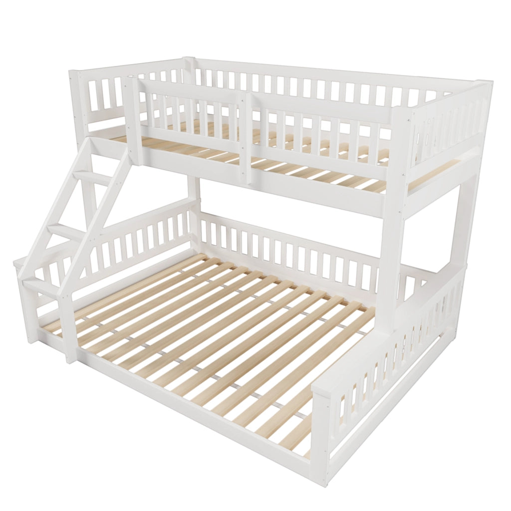 Letto a castello per bambini 90 × 200 cm e 140 × 200 cm in legno bianco con scala e sponde