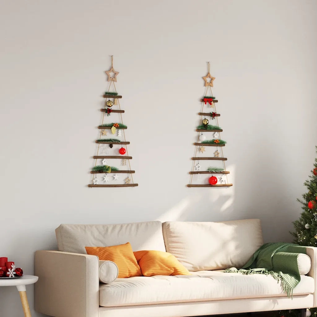 Alberi di Natale | Decorazioni natalizie sospesi con stelle in alto 2 pz 42x90 cm Ramo naturale