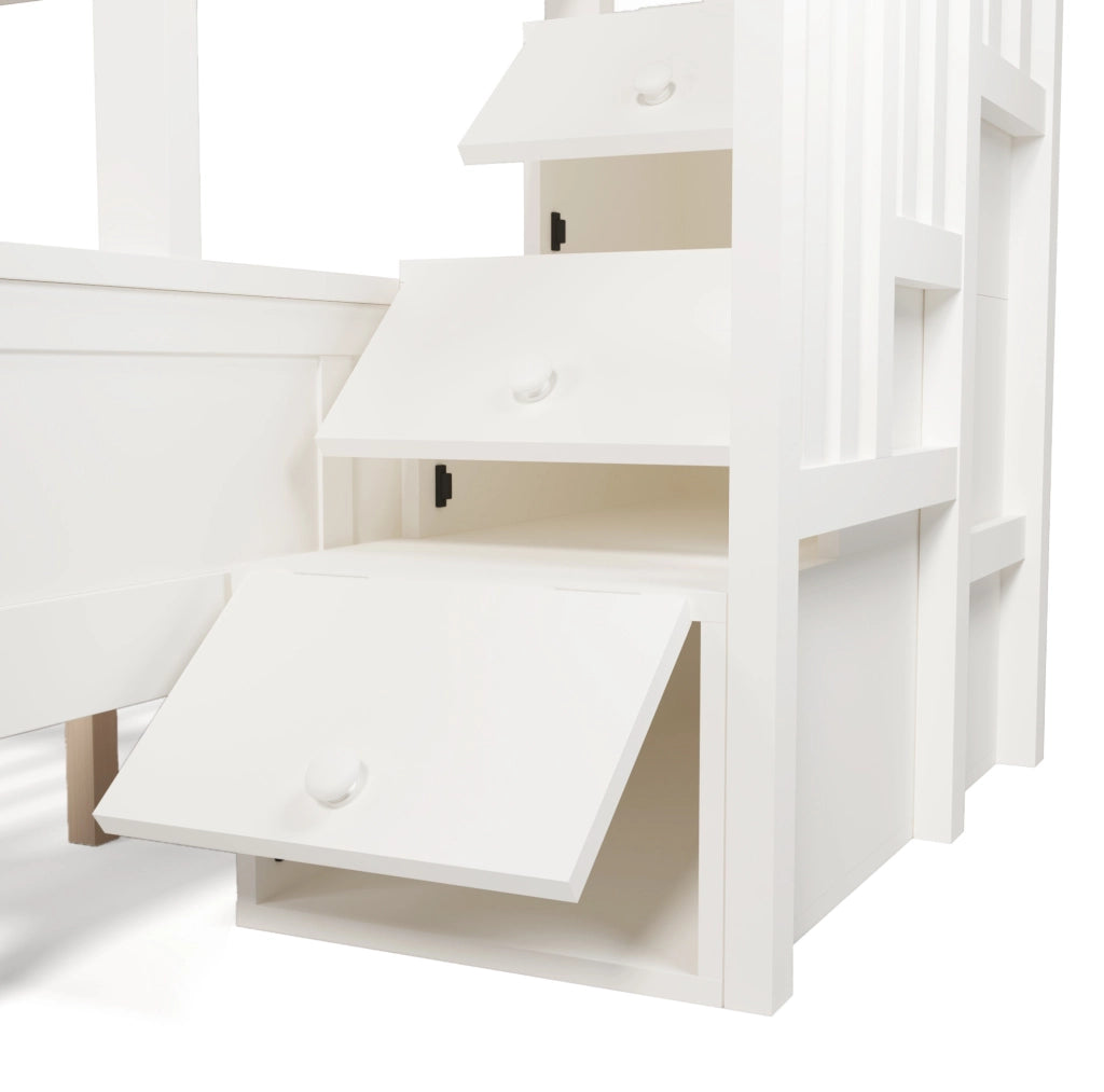 LETTO a castello con armadio scala e cassetti 90x200/140x200 cm bianco