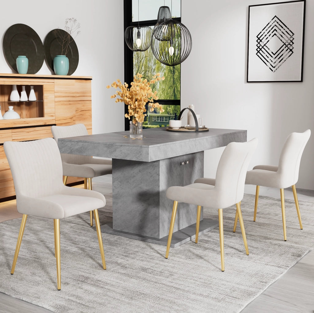 SEDIA da pranzo in velluto beige e oro, Set da 6 pezzi