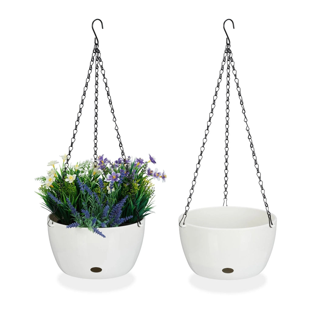 Set di 2 vasi da fiori appesi da interno e esterno con serbatoio d'acqua 25 x 15 cm in plastica bianca 13_0014783