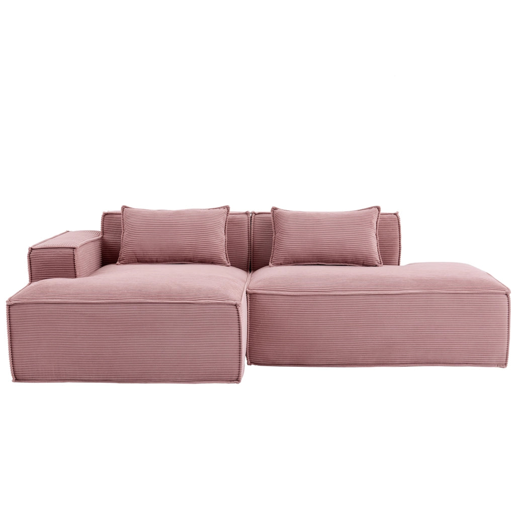 Divano compatto 235 cm a 2 posti rosa baby in poliestere con cuscini a molle insacchettate