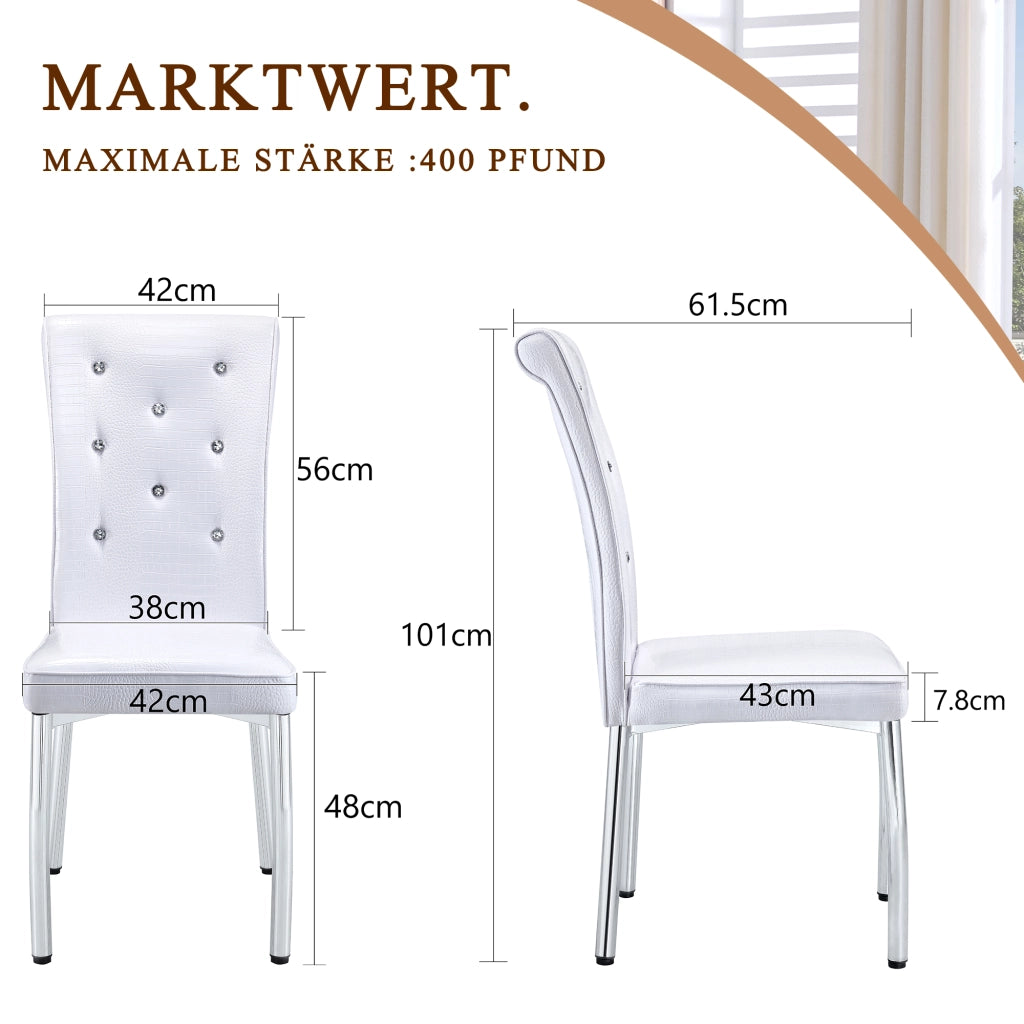 Sedie da pranzo in set con rivestimento in PVC bianco effetto pelle di alligatore e gambe in metallo galvanizzato