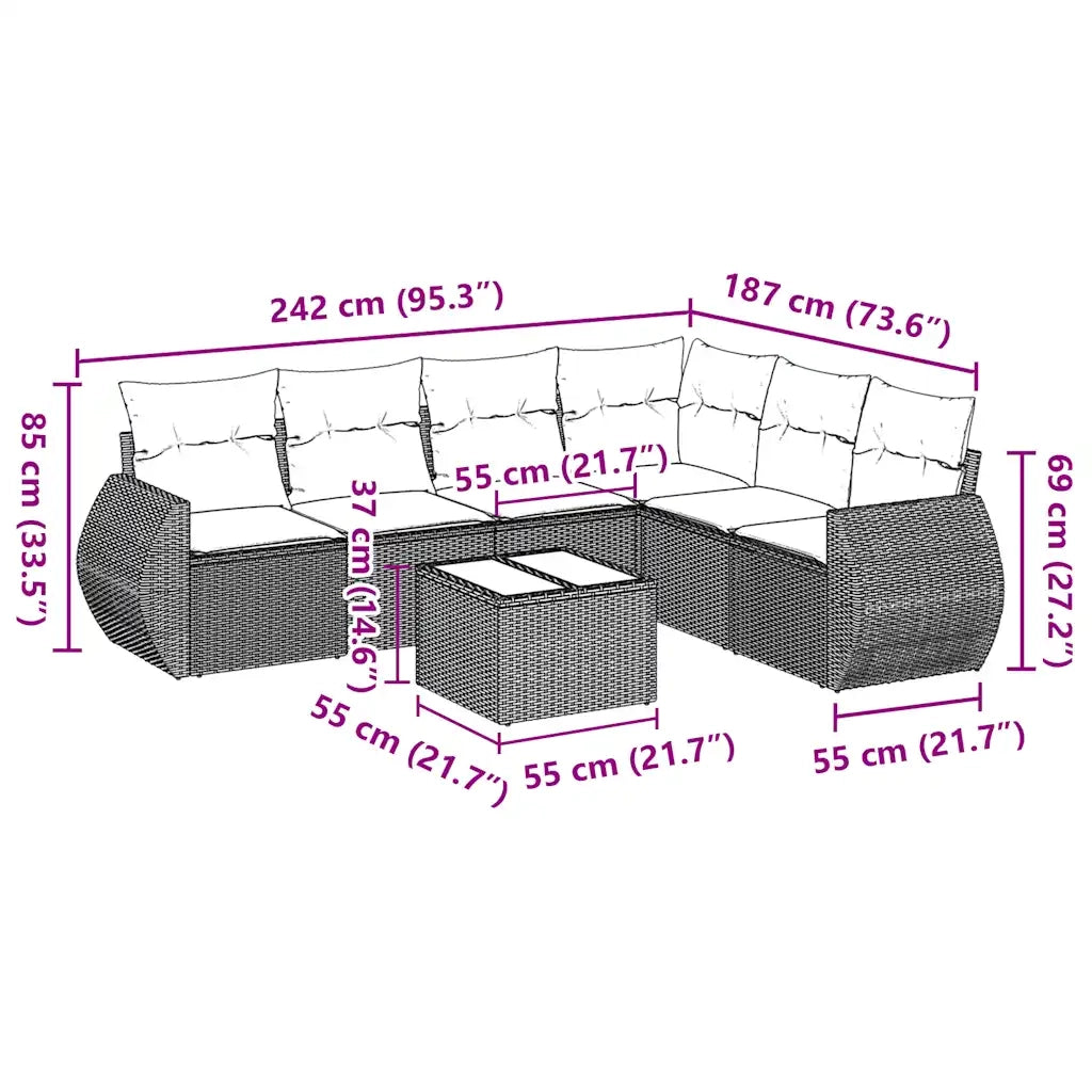 Set Divani da Giardino con Cuscini 7pz Nero Polyrattan