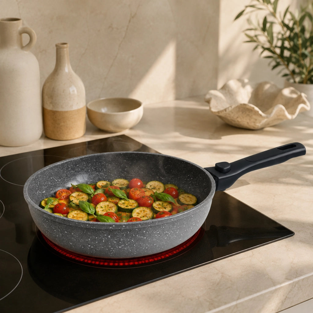 Padella Ceramica Ø 28 cm Manico Removibile - Linea Pietra Viva - Antiaderente PFAS Free - Alluminio Forgiato - Induzione e Forno - GMD Italy