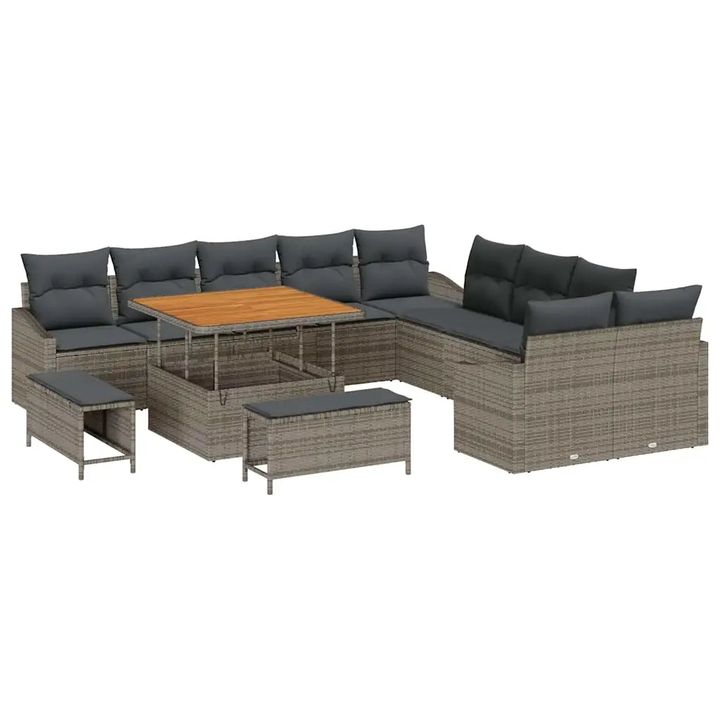 Set Divano da Giardino con cuscino 13 pcs Grigio Poly Rattan