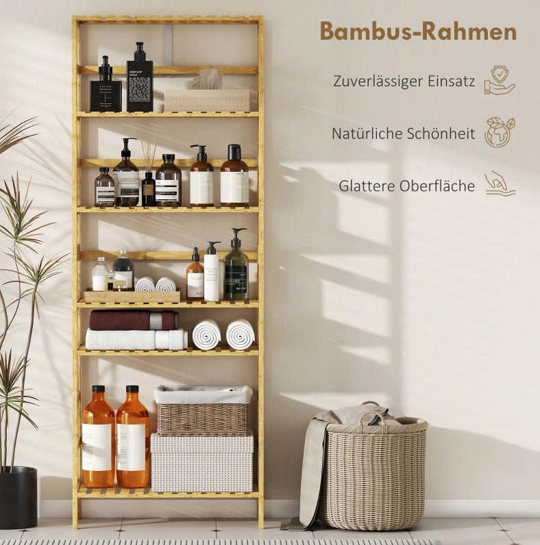 LIBRERIA a 6 livelli 60x26x161 cm Bambù Naturale