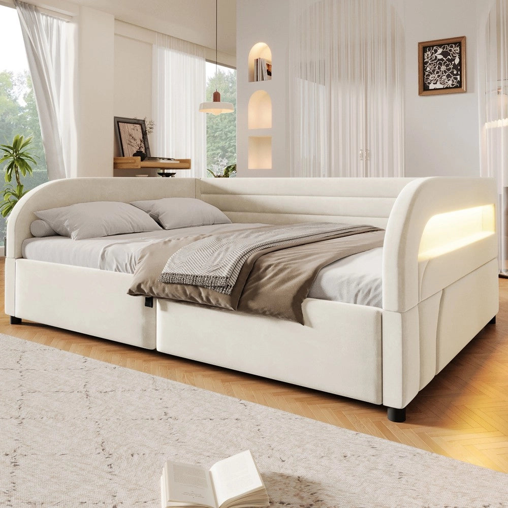 Letto imbottito contenitore con LED ¨C Minimal ¨C Bianco 140x200 cm