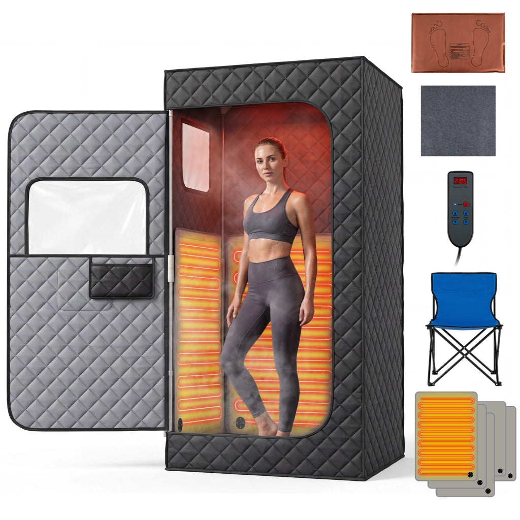 Sauna a vapore portatile con sedia pieghevole con temperatura regolabile da 30 ¡ãC a 60 ¡ãC, Sauna infrarossi da casa con telecomando 90 x 90 x 180 cm