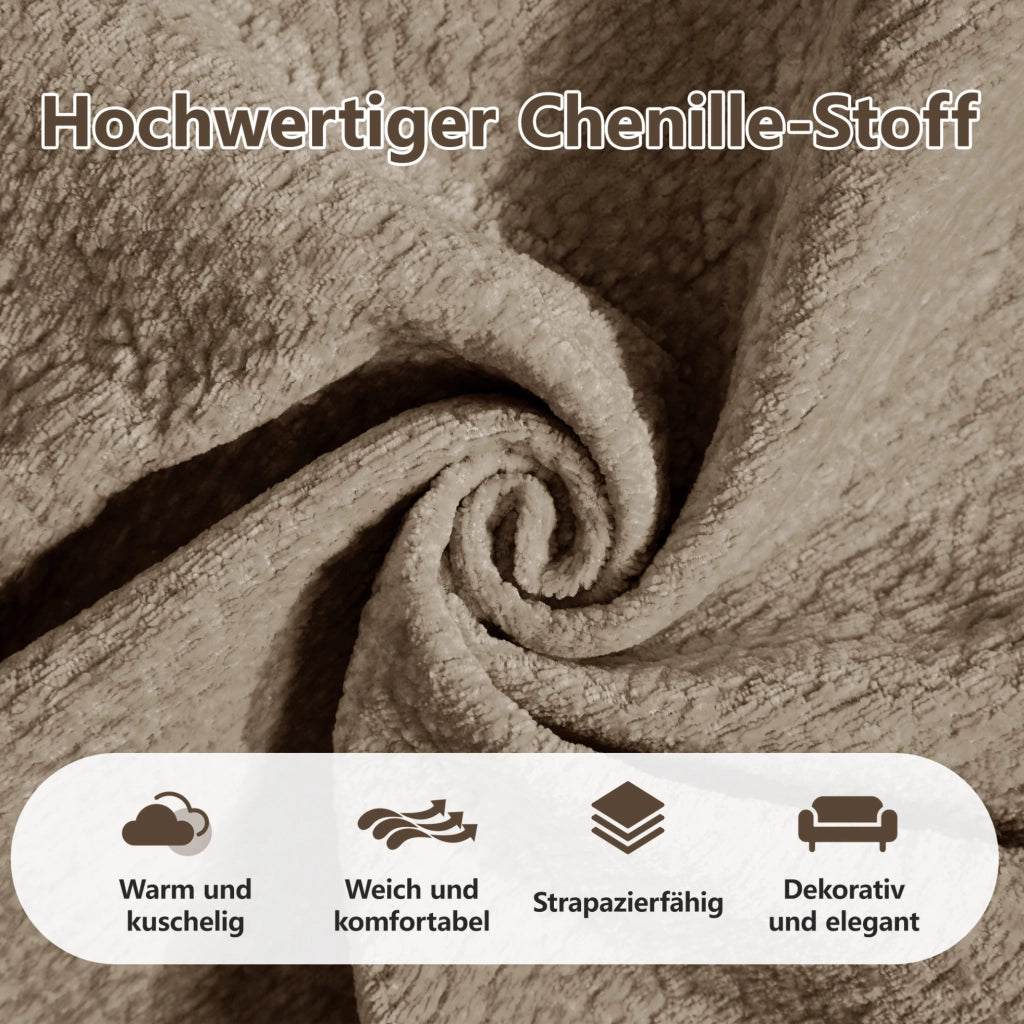 Divano 3 posti in Chenille marrone con cuscini decorativi e design trapuntato