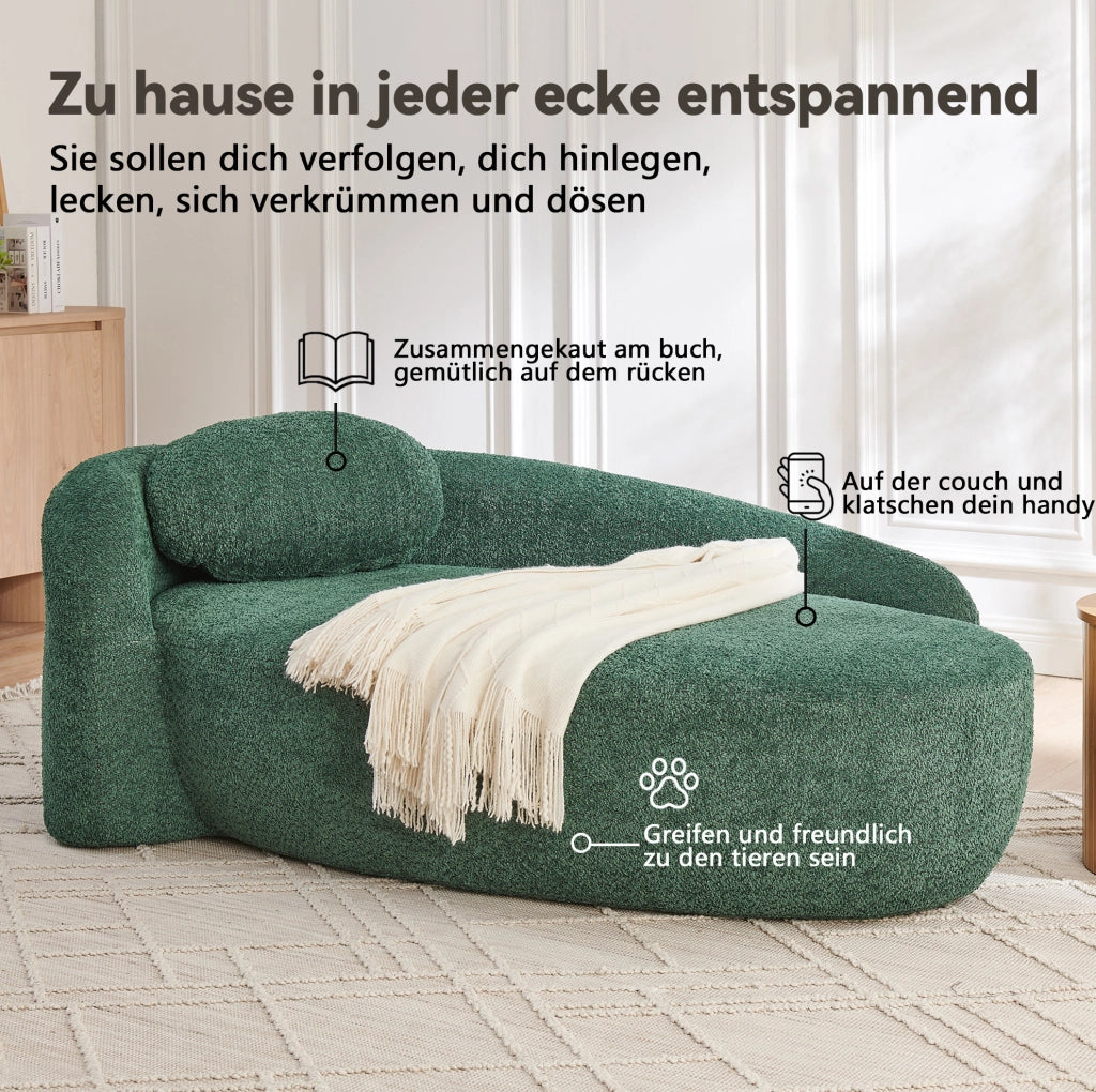 DIVANO minimalista arrotondato in tessuto teddy verde