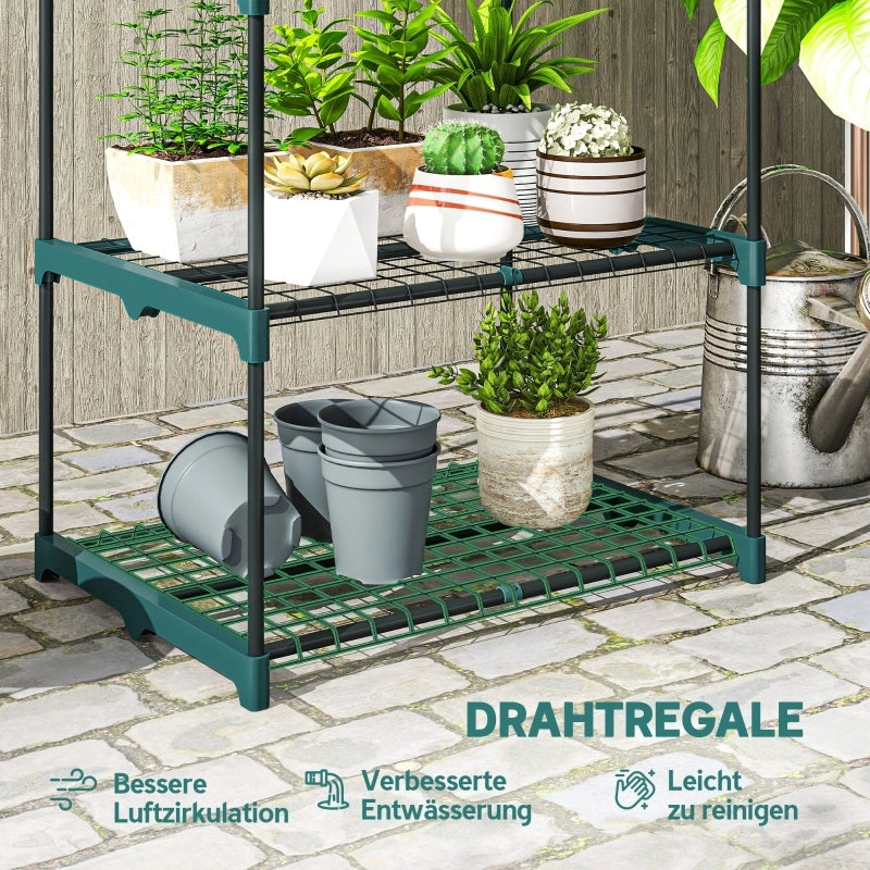 Scaffale portapiante a 4 ripiani in acciaio e plastica verde scuro per balcone terrazza e interni 67 × 49 × 105 cm