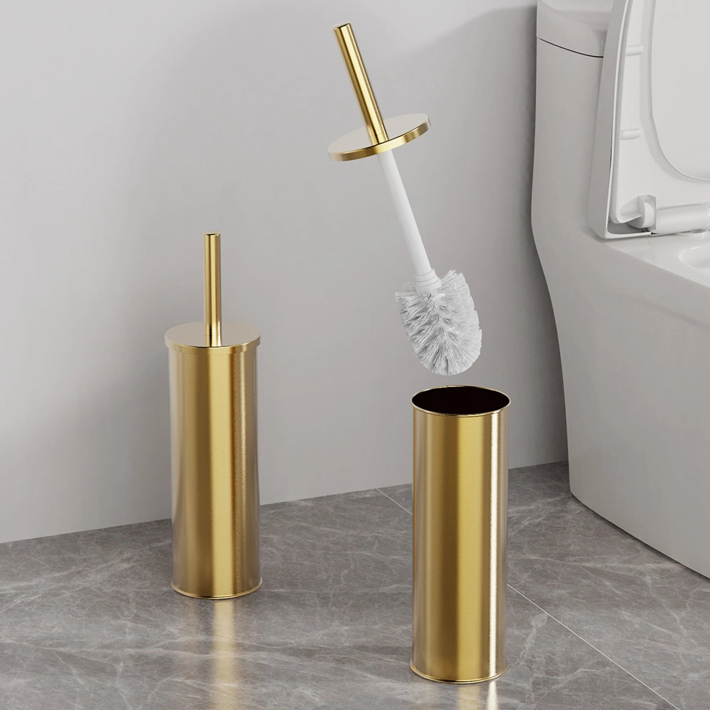 Scopino WC da terra con base in acciaio inox 410 dorato spazzolone bagno cilindrico design moderno pratico