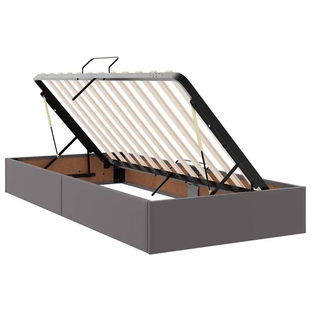 Letto con contenitore e LED Grigio 90 x 190 cm Pelle Sintetica