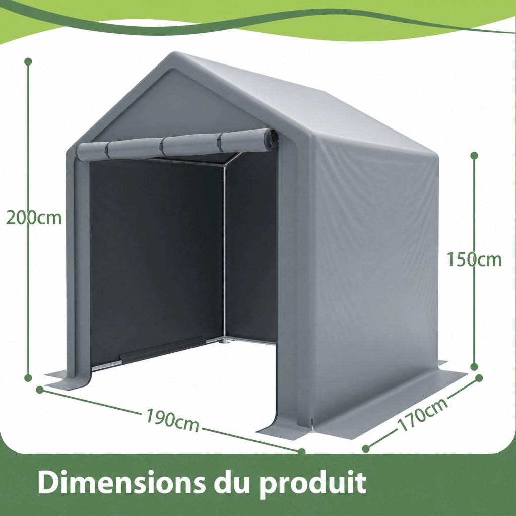 Casetta Porta Bici Stabile 190x170x200 Cm Acciaio Zincato Grigio Scuro Per Deposito Esterno Con Porta A Rullo