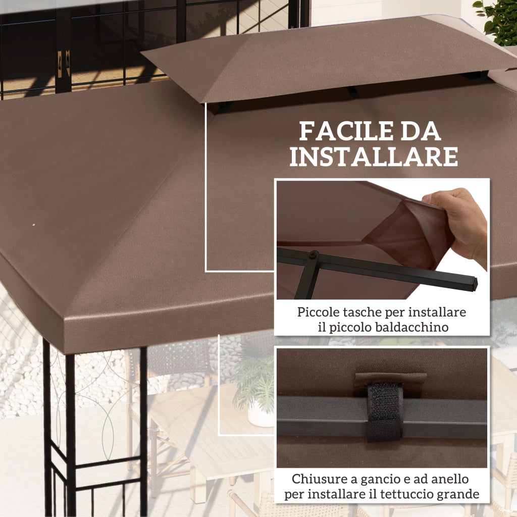 Copertura per Gazebo da Giardino Tetto Sostitutivo Anti-UV Impermeabile in Poliestere 3x4m, Marrone