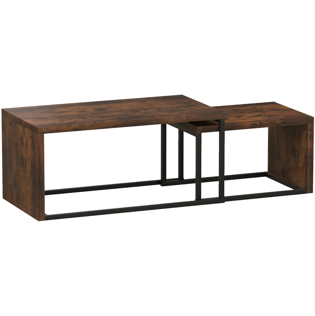 Set di 2 tavolini da caffè marrone rustico e nero in MDF e metallo