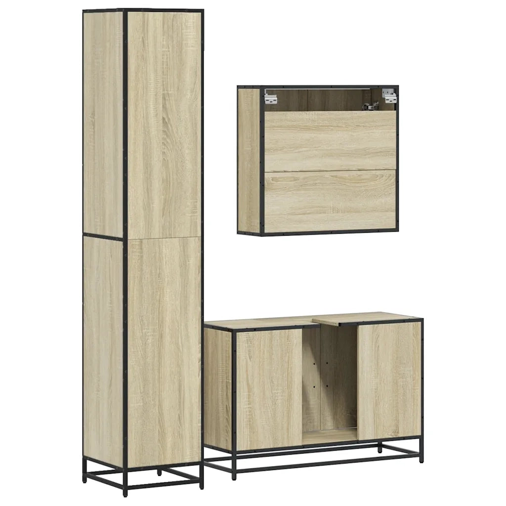 Set Mobili da Bagno 3 pz Rovere Sonoma in Legno Multistrato