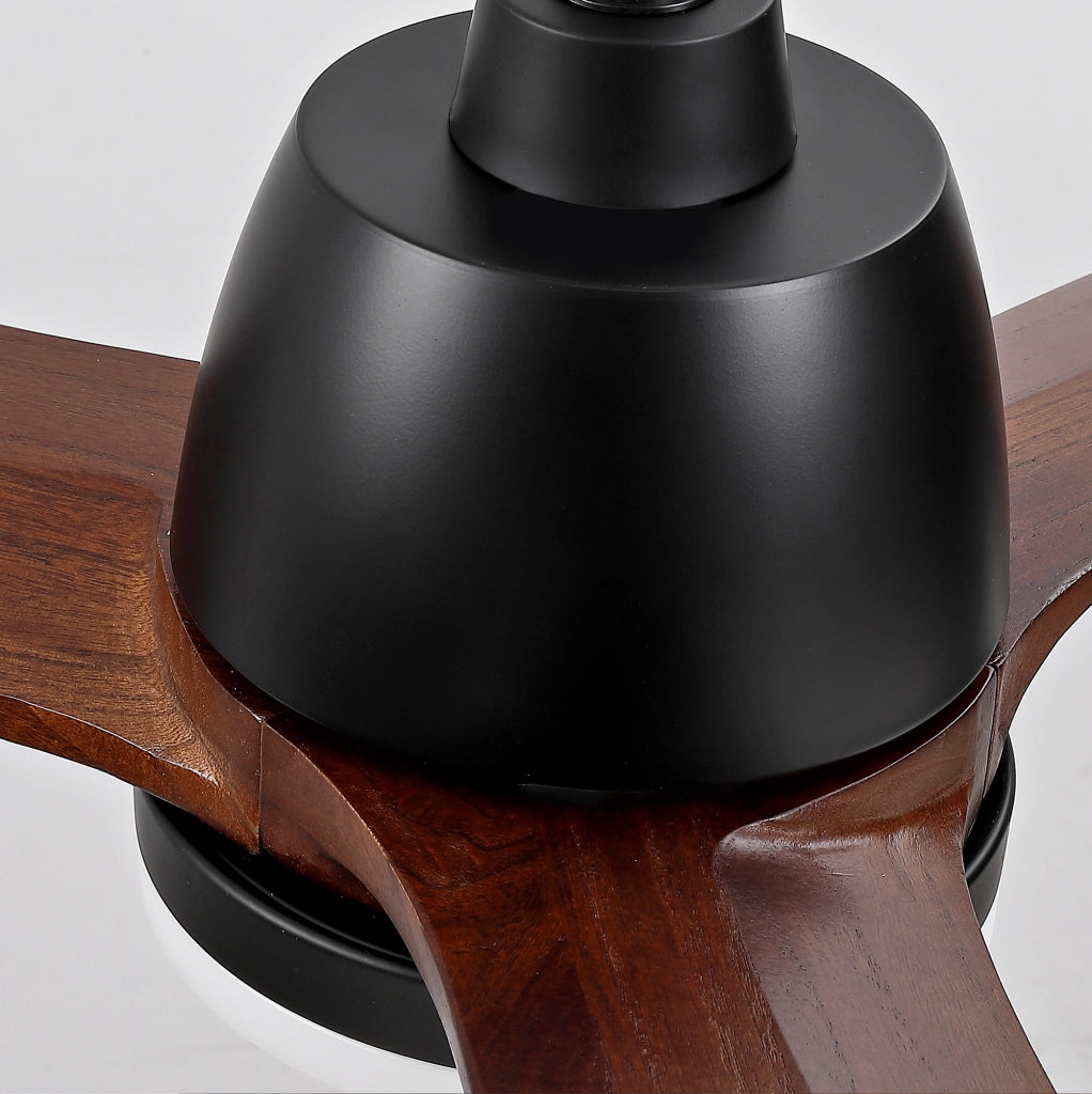 Ventilatore da soffitto moderno nero 72 pollici, pale in legno massello, motore DC reversibile, dimmerabile 3 tonalità, funzione memoria, con telecomando
