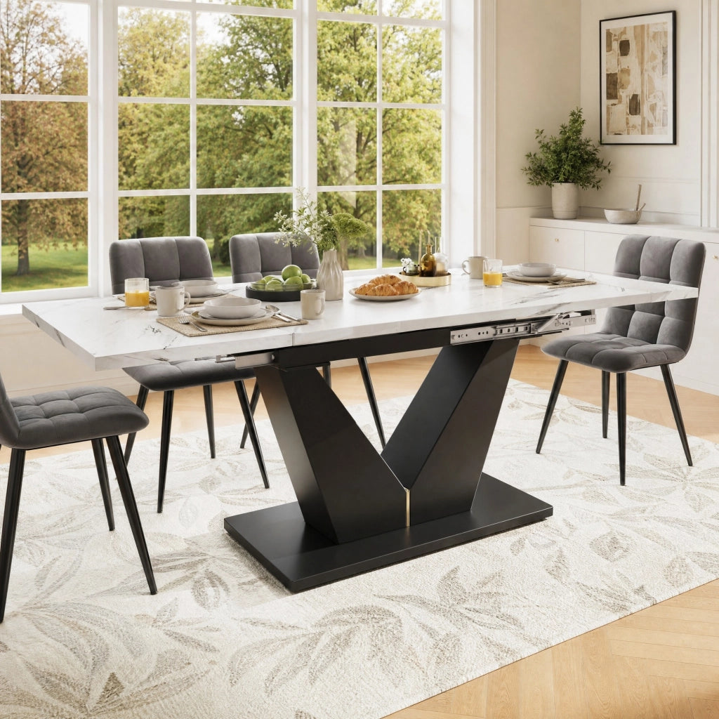 Tavolo da pranzo allungabile 99-159x75 cm bianco e nero