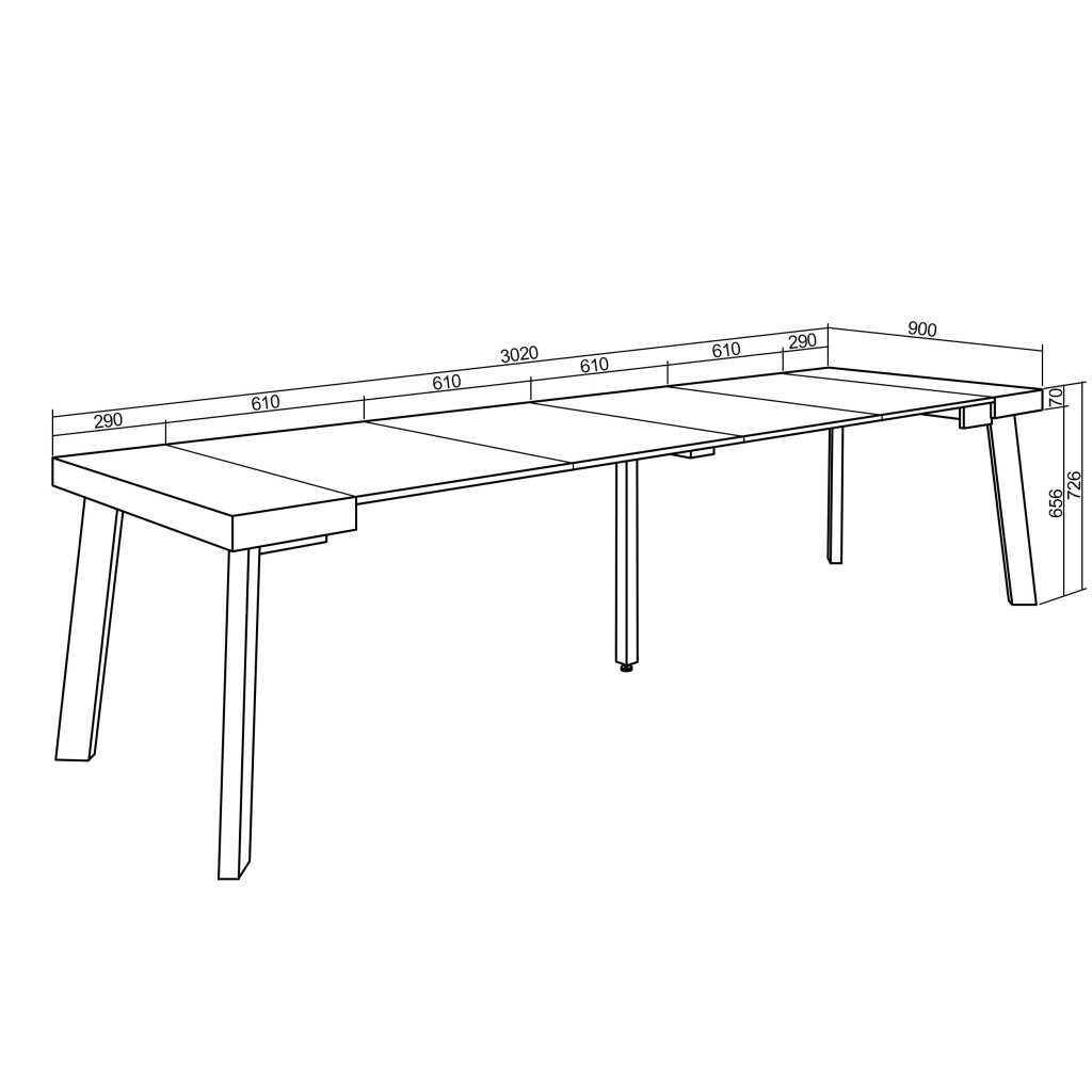 Consolle allungabile, 302x90x73cm, Per 14 persone, Gambe in legno, Bianco e grigio cemento RF3108