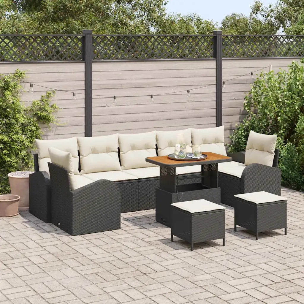 Set Divano da Giardino con cuscino 10 pcs Nero e Crema
