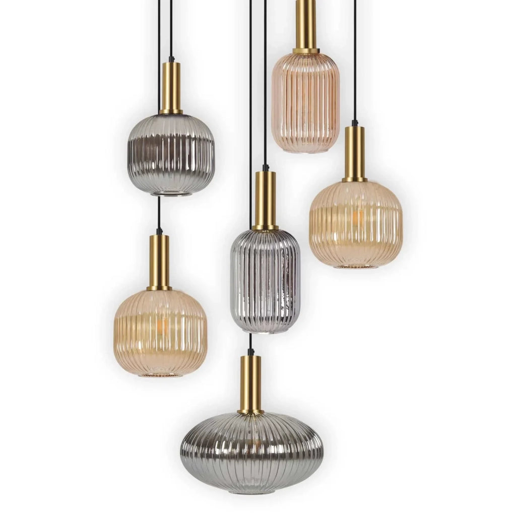LÚZETE - LAMPADA DA SOFFITTO 6 LUCI COMBINATE PARALUMI AMBRA/FUMO Ø70 E27 SHELBY
