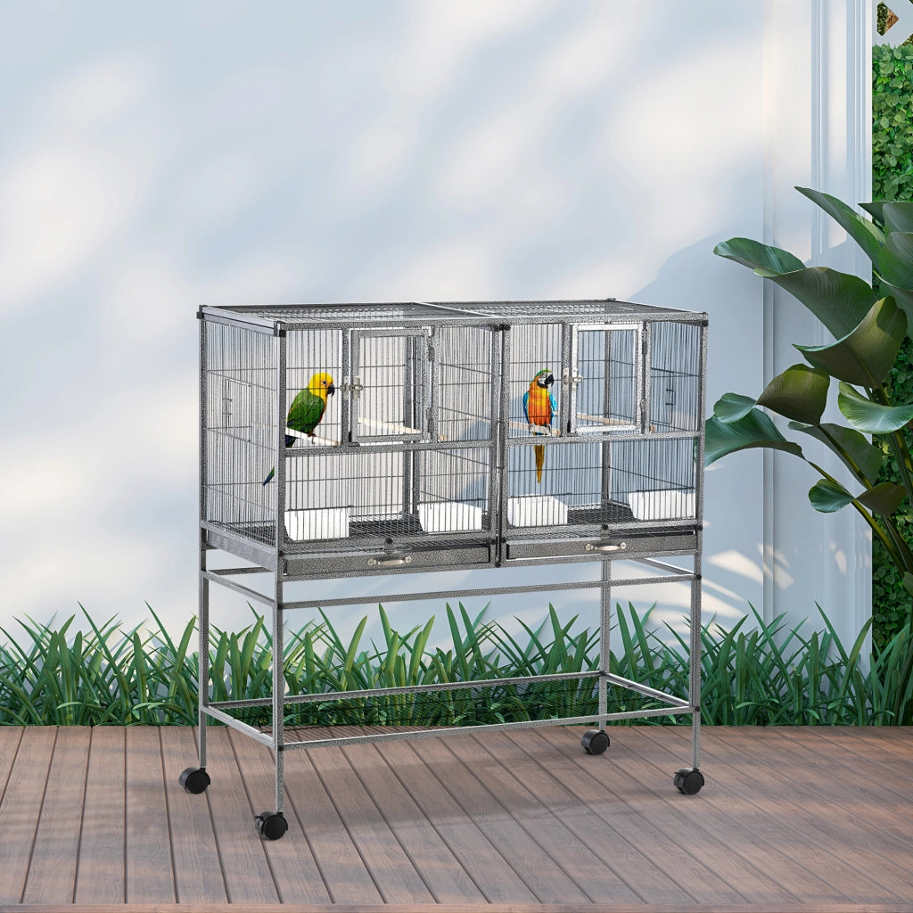 Gabbia per Uccelli con Ruote ¨C zephmum ¨C Grigio 95x45.5x102 cm