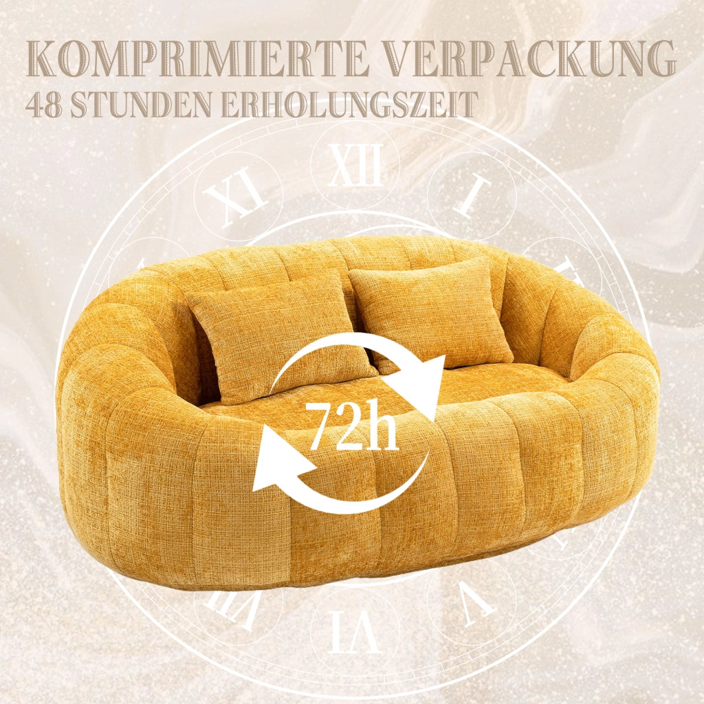 Poltrona pouf con braccioli e memory foam per soggiorno e camera in ciniglia gialla