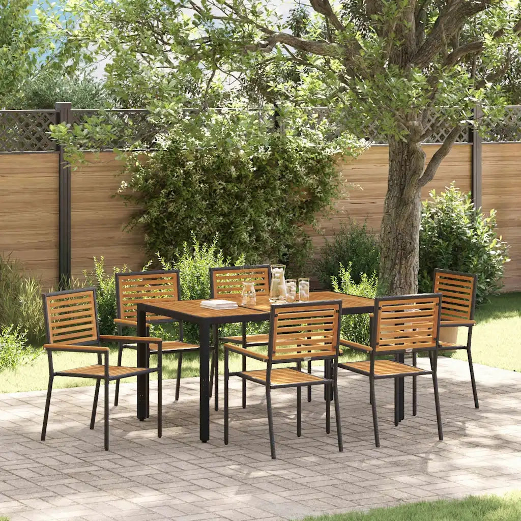 Set da Pranzo per Giardino 7 pcs Nero e Marrone polyrattan