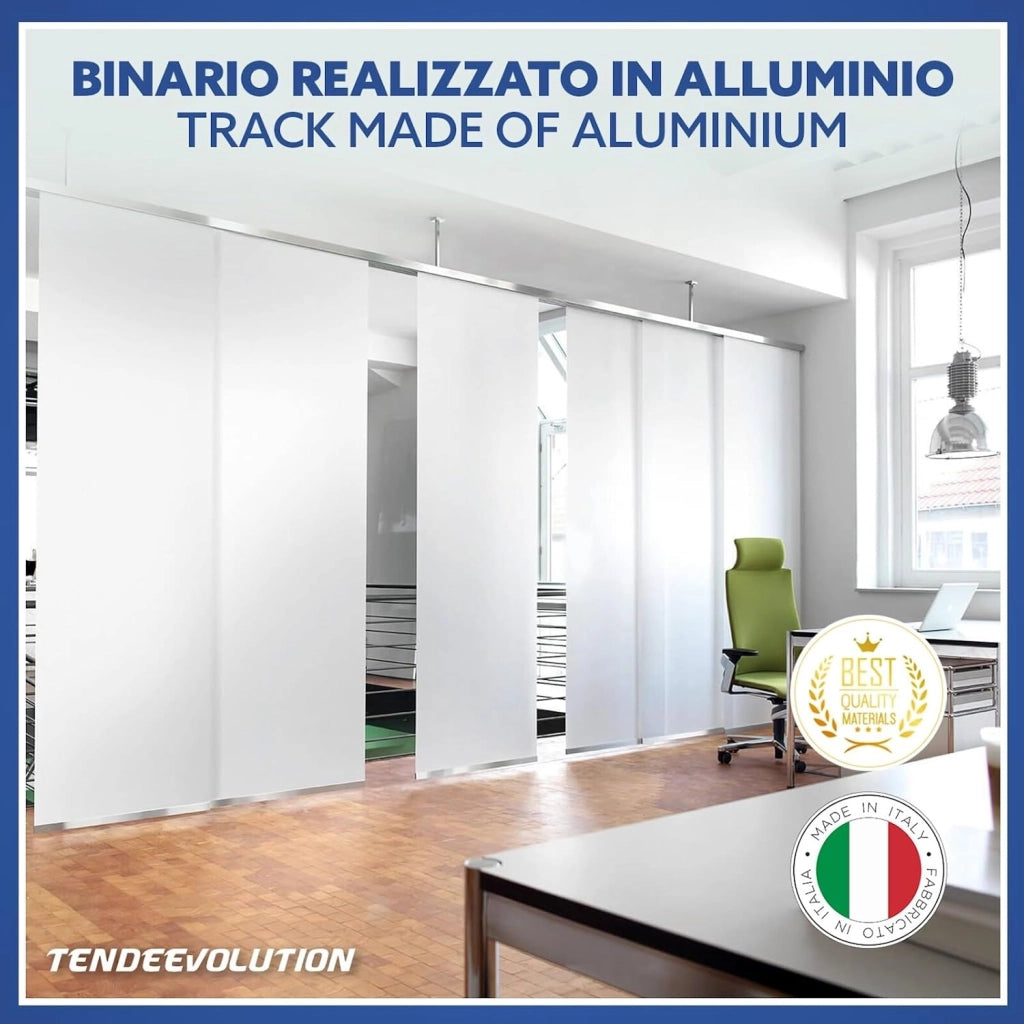 Bastone per Tende A Pannello Comando a Corda Apertura a destra, Binario a 4 vie con portapannelli da 55 CM, Attacco Parete Lunghezza 200 CM