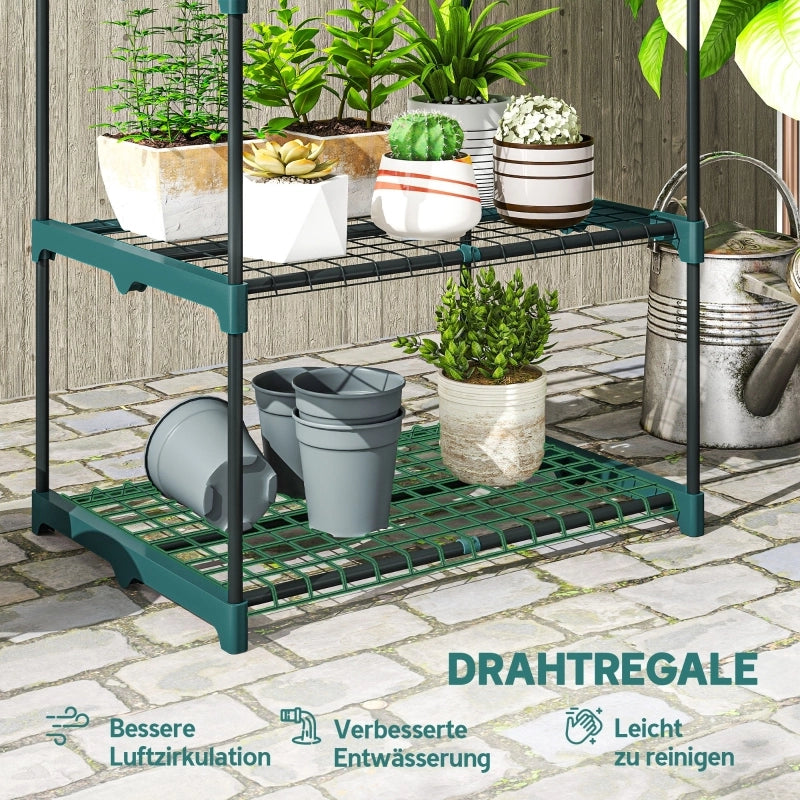 Scaffale con ripiani per piante in acciaio e plastica, per interno e esterno, verde scuro 68×49×72 cm