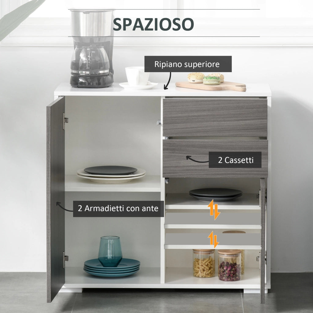 Cassettiera con Ante ¨C Minimal ¨C Grigio Chiaro e Bianco 79x36x74cm