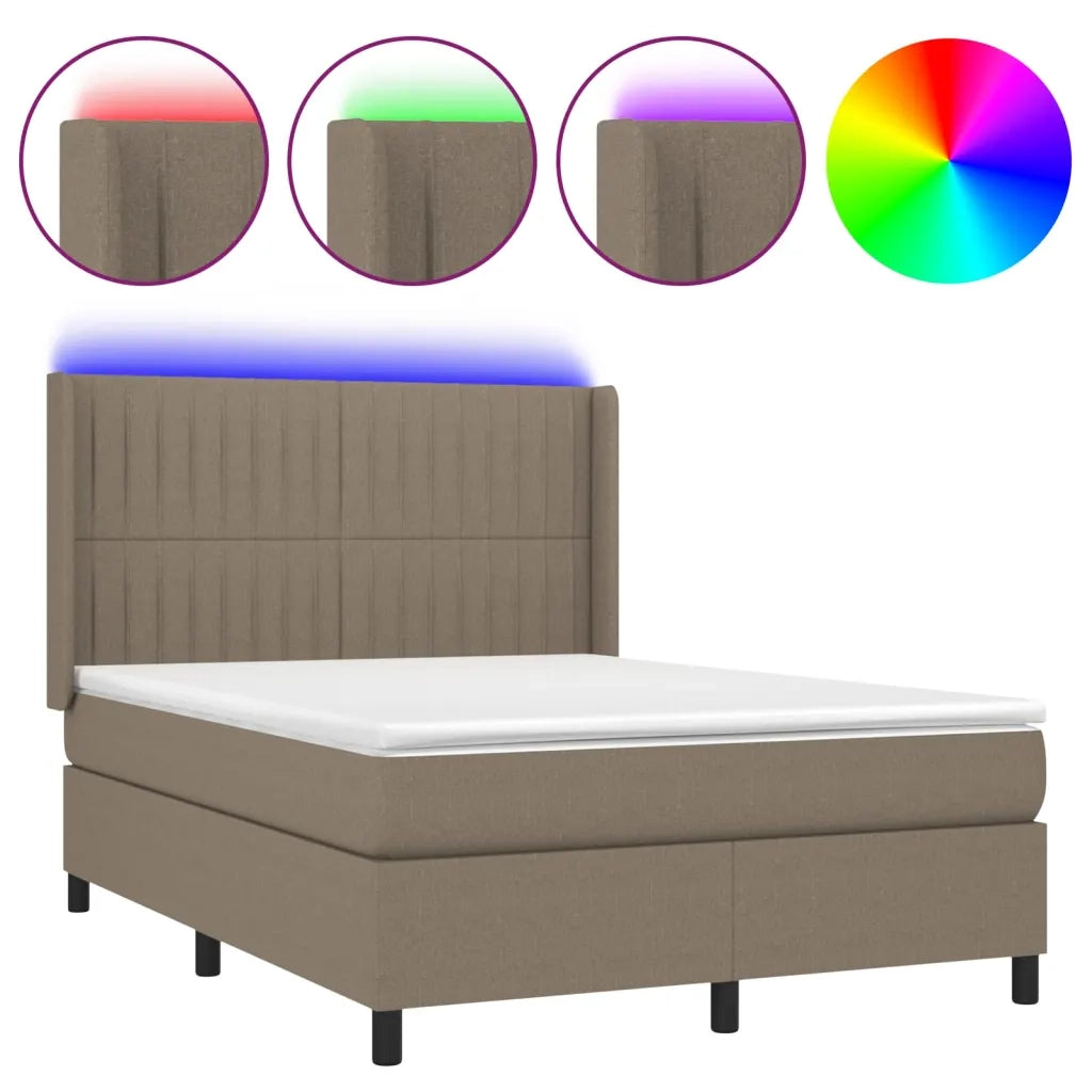 Letto a Molle con Materasso e LED Tortora 140x190 cm in Tessuto 3138473
