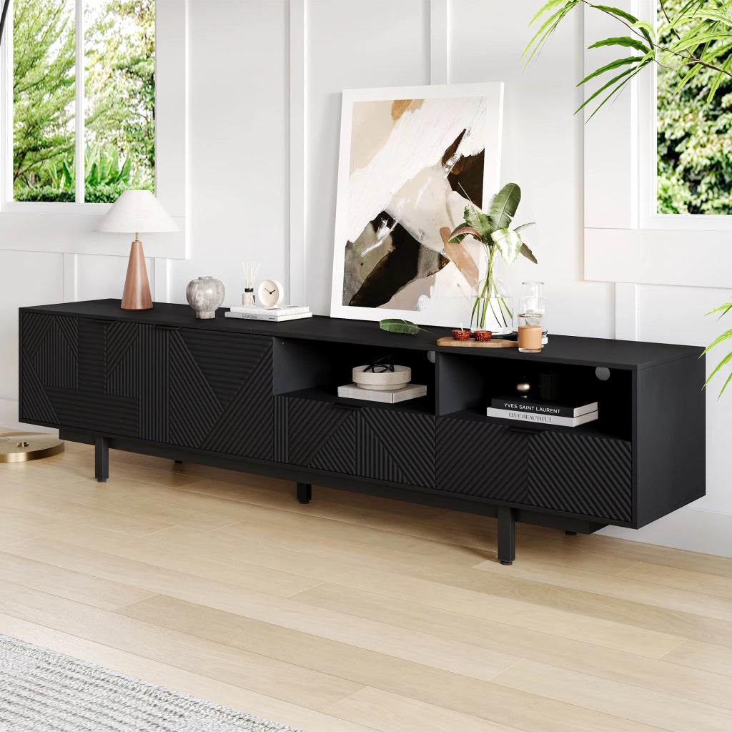 Mobile TV- linee geometriche astratte- nero- 200x40x51 cm- per TV 90"