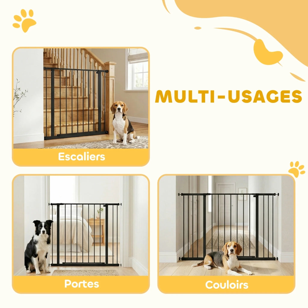 Cancello di sicurezza per porte e scale 107 x 4 x 76 cm regolabile senza foratura apertura a una mano moderno in acciaio nero 21_0007394